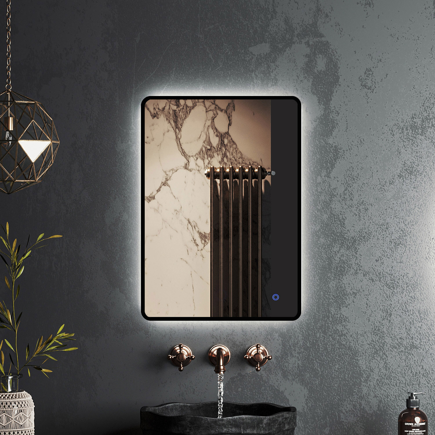 зеркало roxen simon black 60x80 с подсветкой