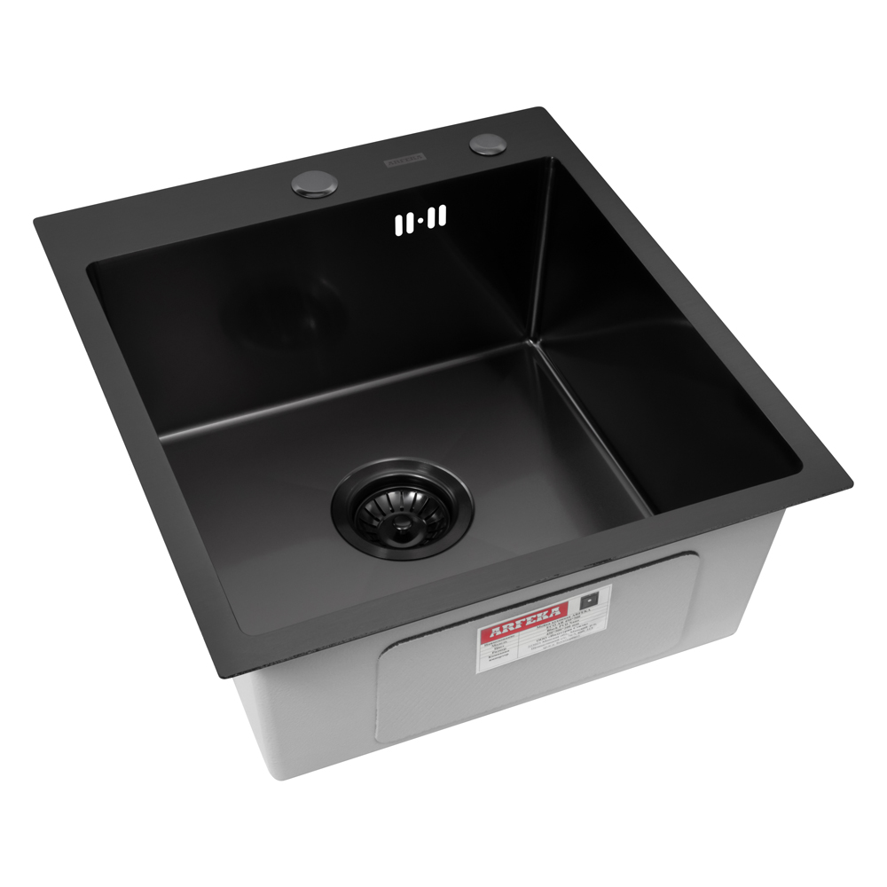 мойка кухонная arfeka eco ar 450x500 black pvd nano, черный