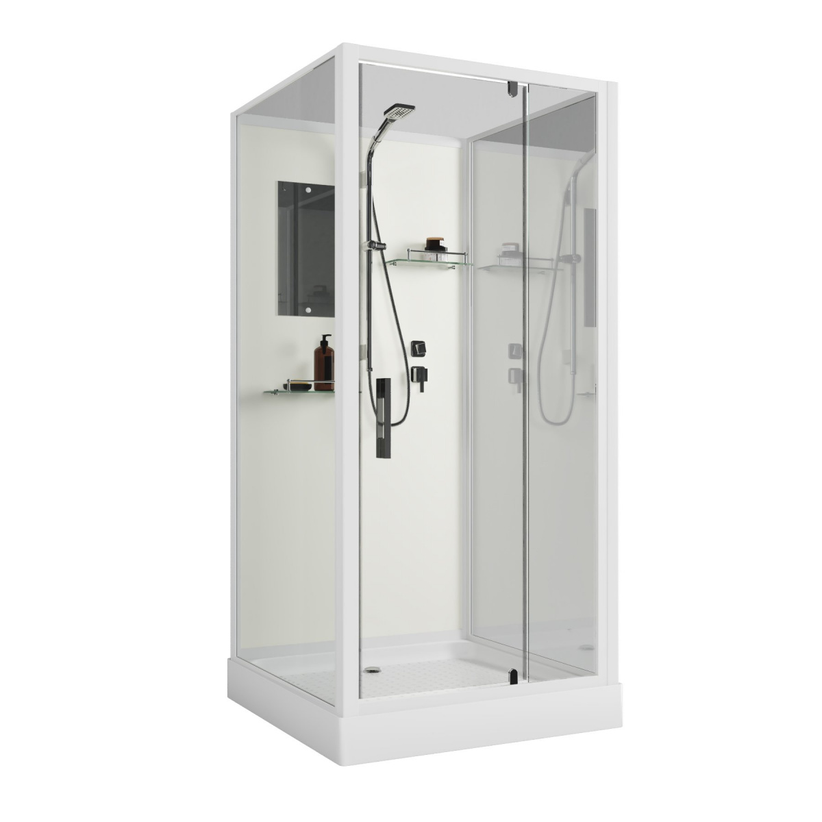 душевая кабина niagara standart st90/15q/bk 90x90 без крыши, стекла прозрачные/белые, профиль белый