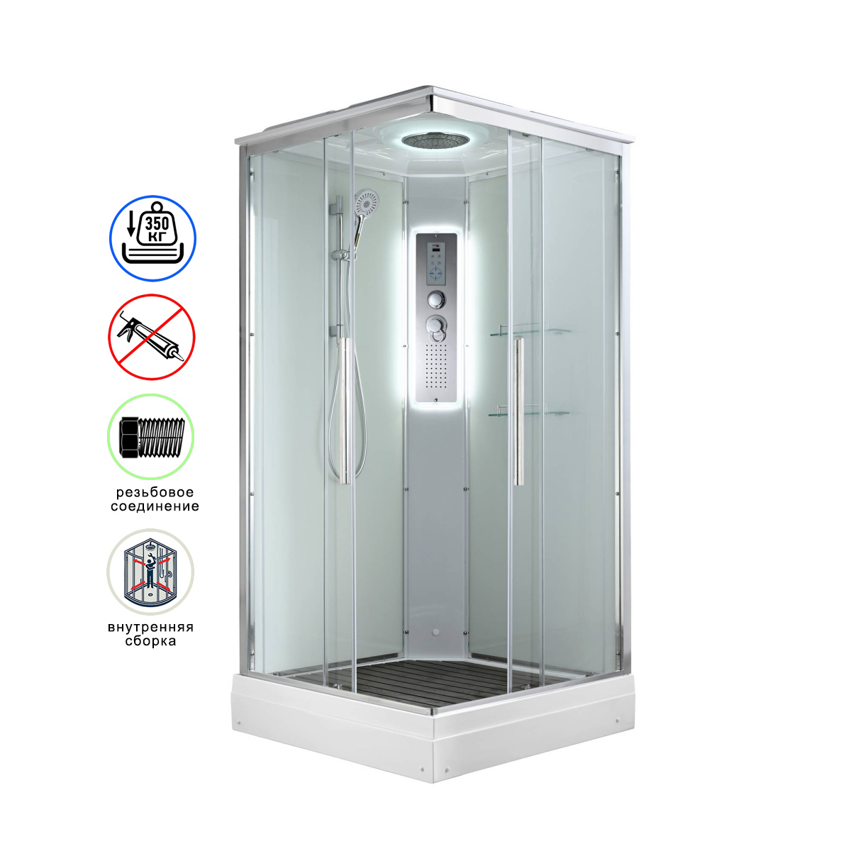 Душевая кабина Avacan K2080LED AVA 80x80 LED, стекла прозрачные, профиль хром душевая кабина avacan k2080led ava 80x80 led, стекла прозрачные, профиль хром