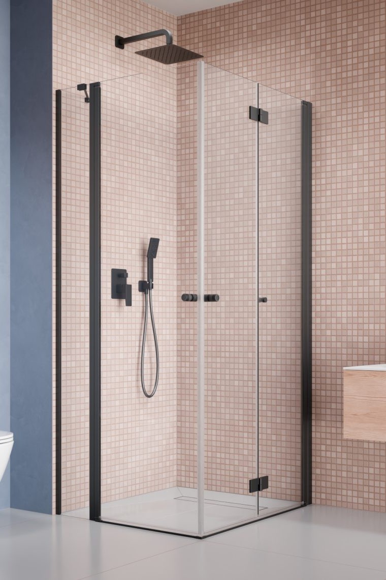 душевой уголок radaway nes 6 black kdd b / kdd ii 80x90 правый, стекла прозрачные, профиль черный
