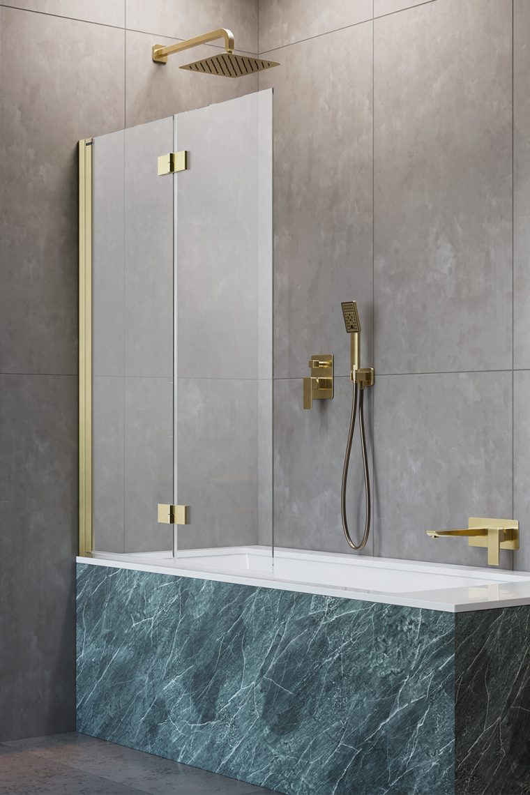 шторка на ванну radaway nes brushed gold pnd i 130x150 левая, стекла прозрачные, профиль брашированное золото