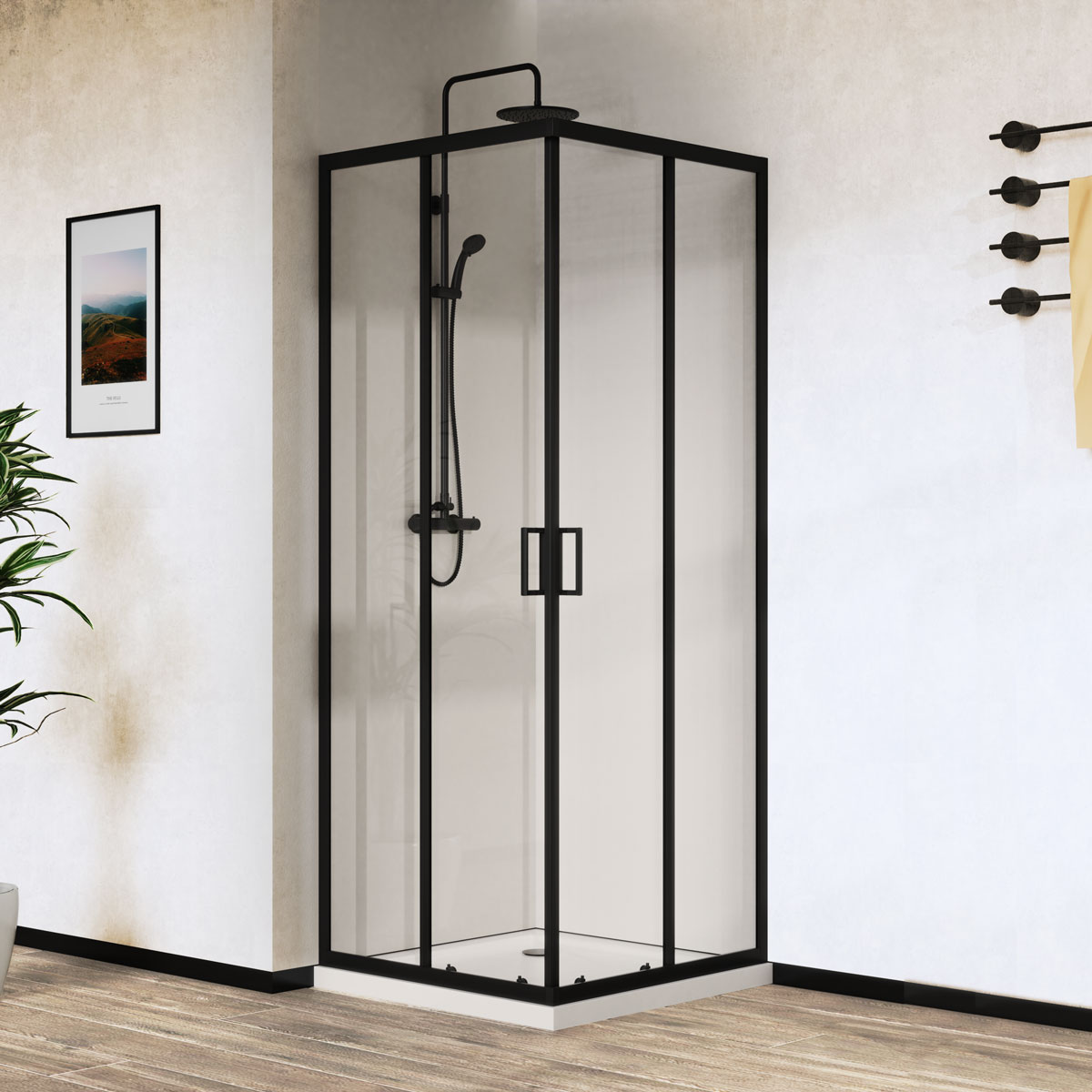 душевой уголок vincea city vss-5ct900clb 90x90 стекла прозрачные, профиль черный
