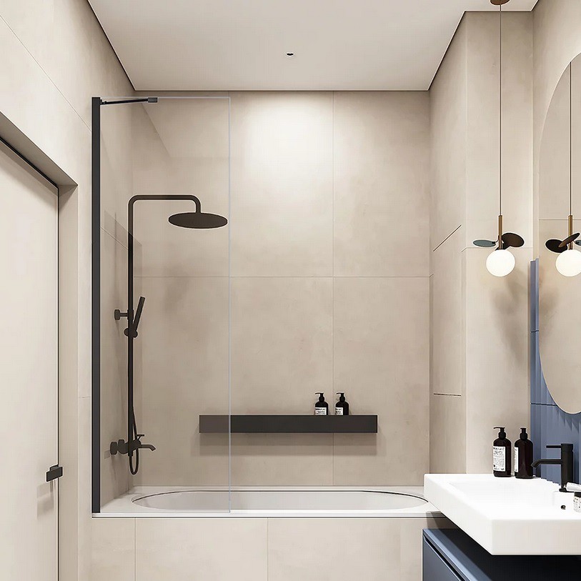 душевая шторка veconi palau pl84b-80-01-c8 80x150 стекло прозрачное, профиль черный