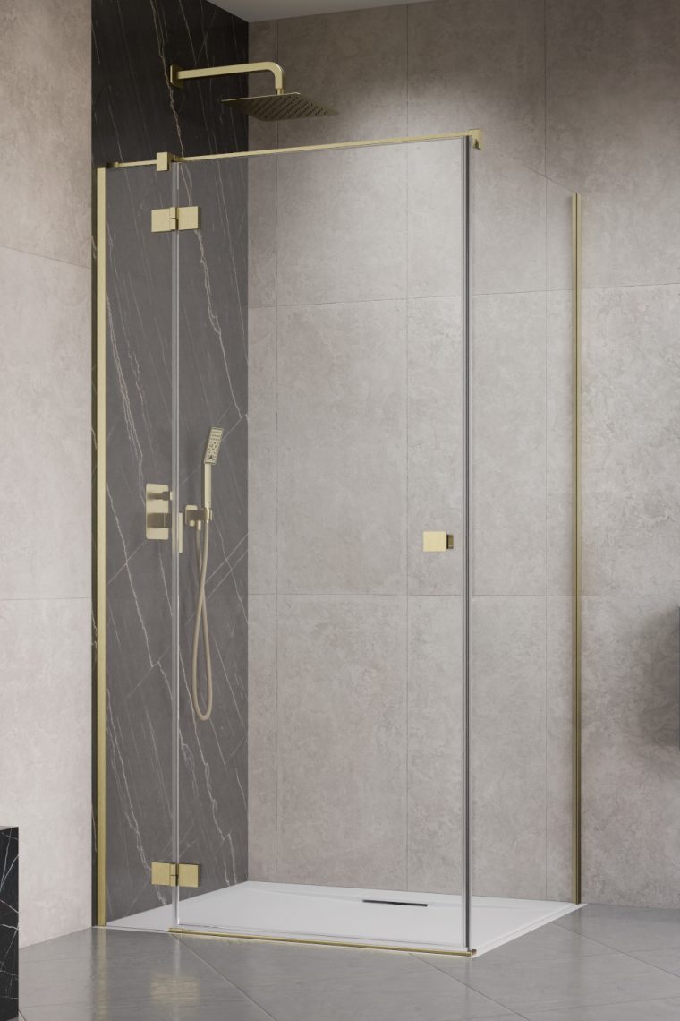 душевой уголок radaway essenza 8 brushed gold kdj 90x70 левый, стекла прозрачные, профиль брашированное золото