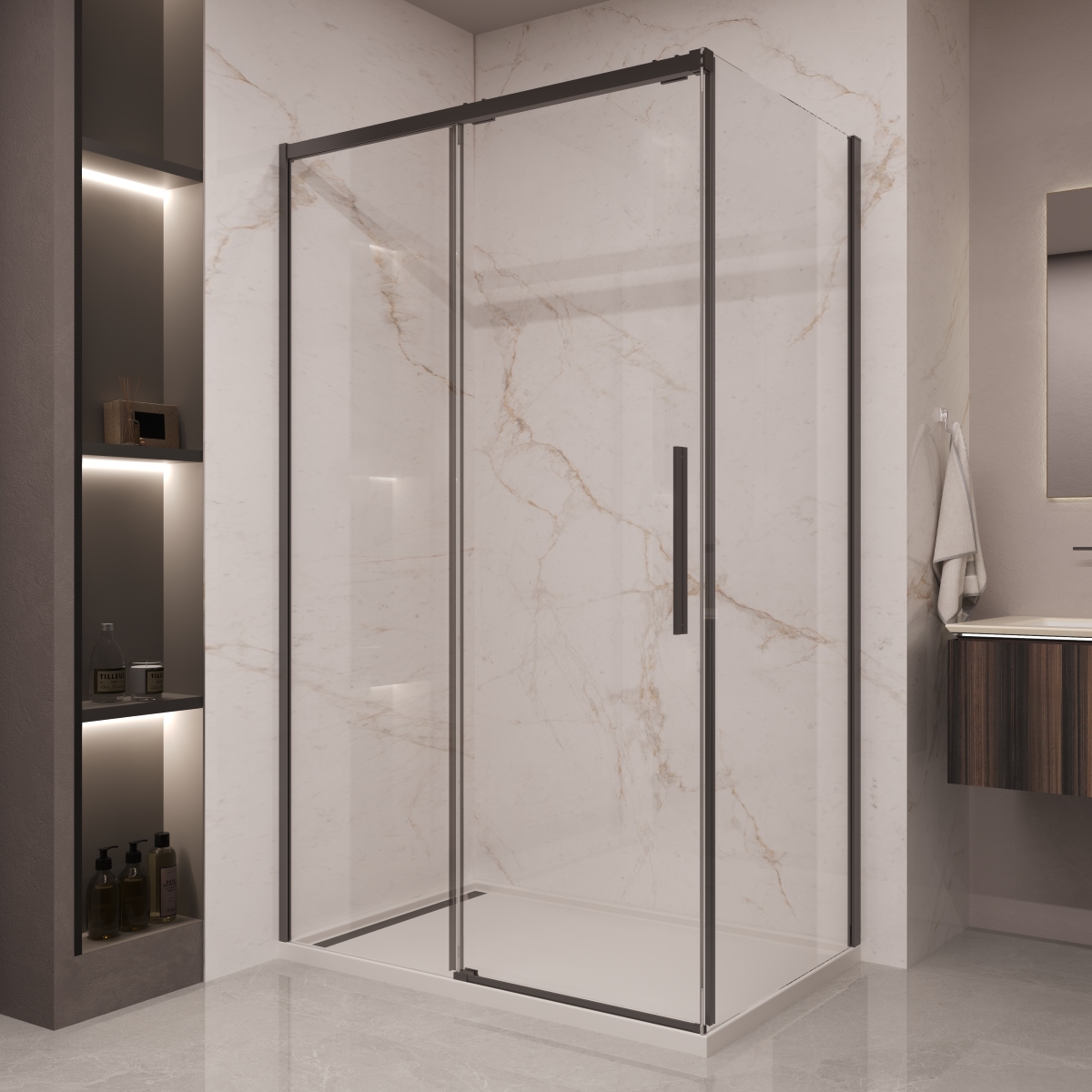 душевой уголок vincea stella vsr-1st1014clb 140x100 стекла прозрачные / профиль черный матовый