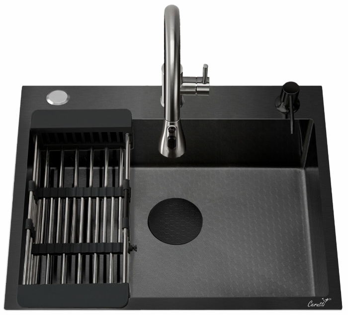 кухонная мойка ceruttispa gloria 5045b nano black (графит)