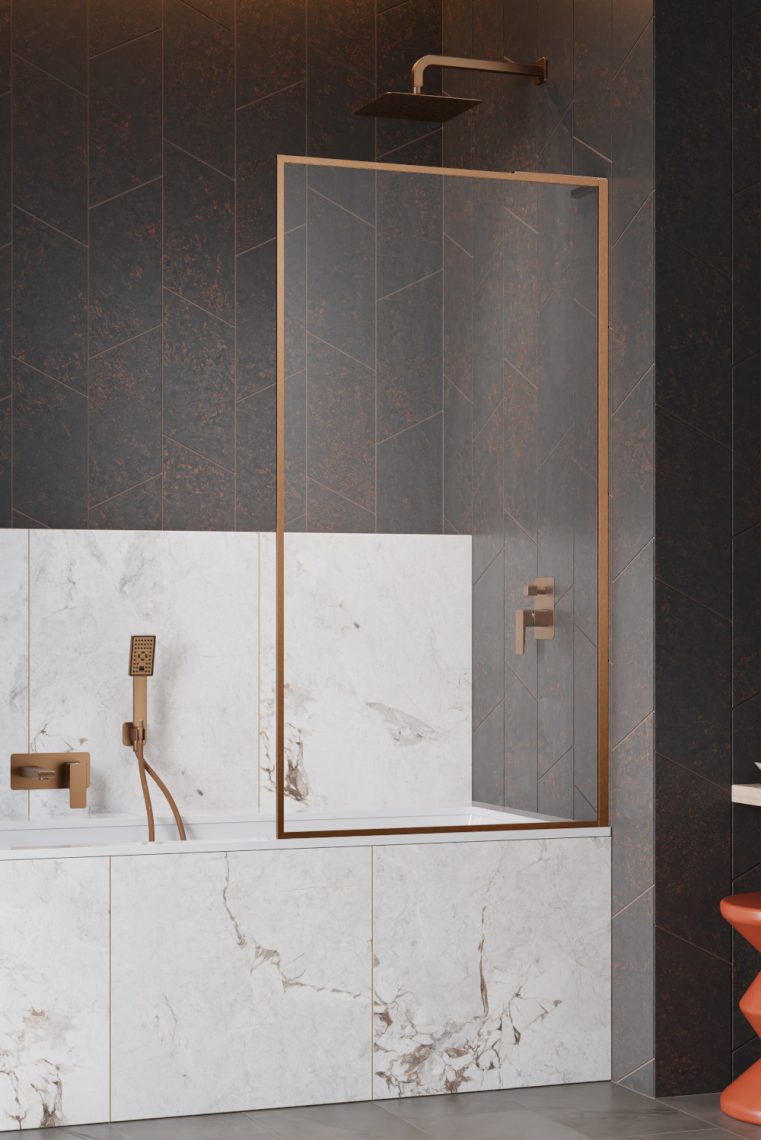 шторка на ванну radaway modo f sl brushed copper pnj ii 90x151 правая, стекла прозрачные, профиль брашированная медь