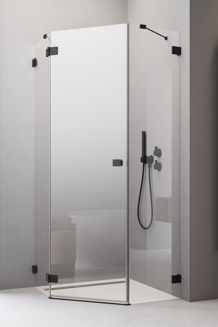 душевой уголок radaway essenza pro 8 black ptj 80x90 левый, стекла прозрачные, профиль черный