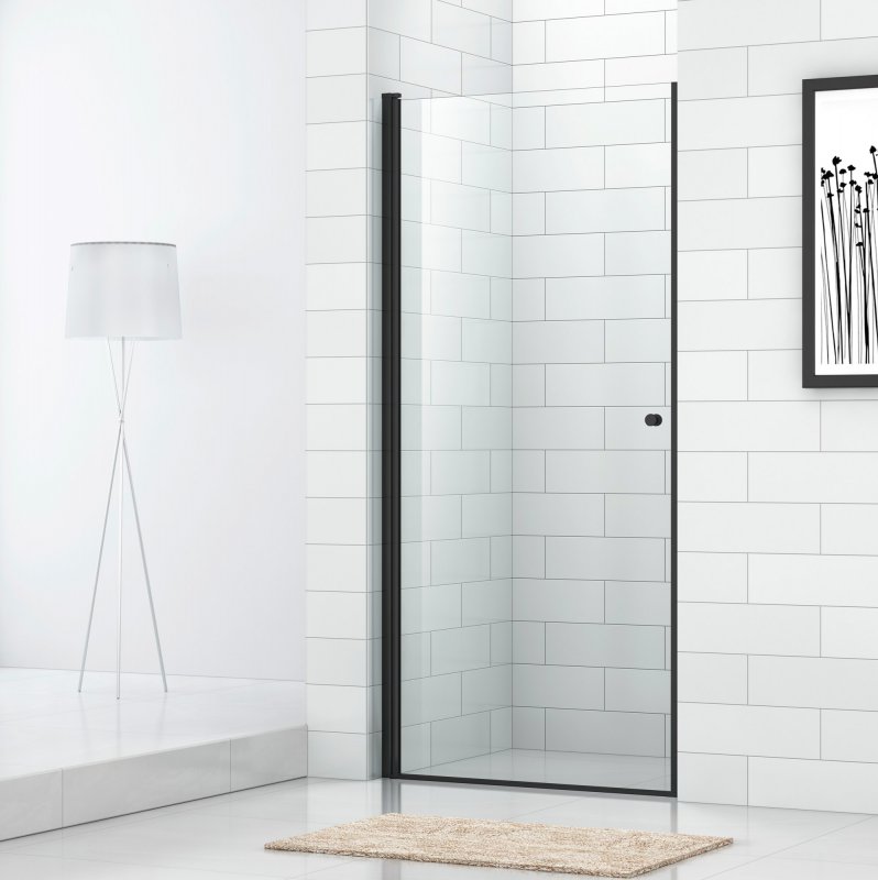 душевая дверь cezares eco-o-b-1-80-c-nero 80x190 стекло прозрачное, профиль черный
