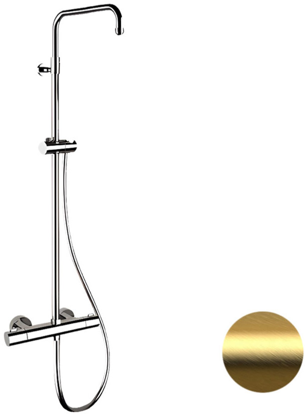 душевая стойка remer elegance eq32assdbg без верхнего и ручного душа, с термостатом, брашированное золото