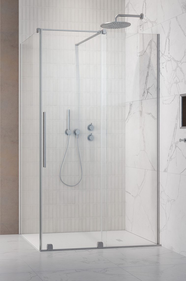 душевой уголок radaway furo brushed nickel kdj r 130x120 стекла прозрачные, профиль брашированный никель