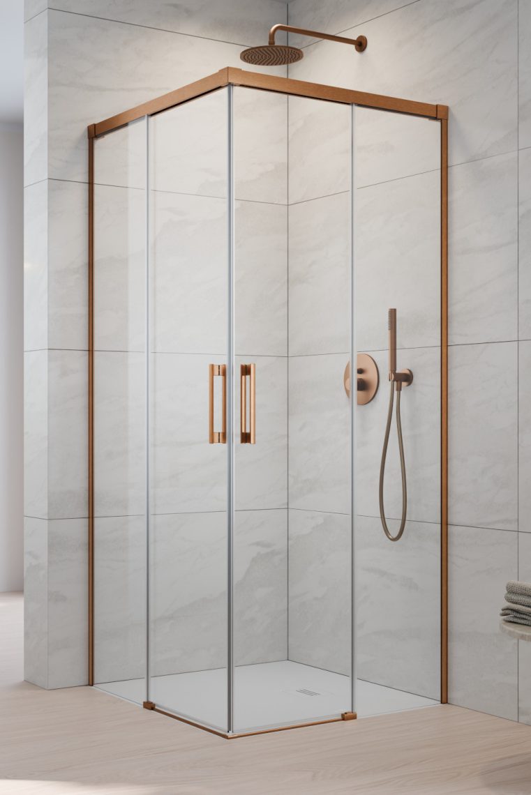 душевой уголок radaway idea brushed copper kdd 90x120 стекла прозрачные, профиль брашированная медь