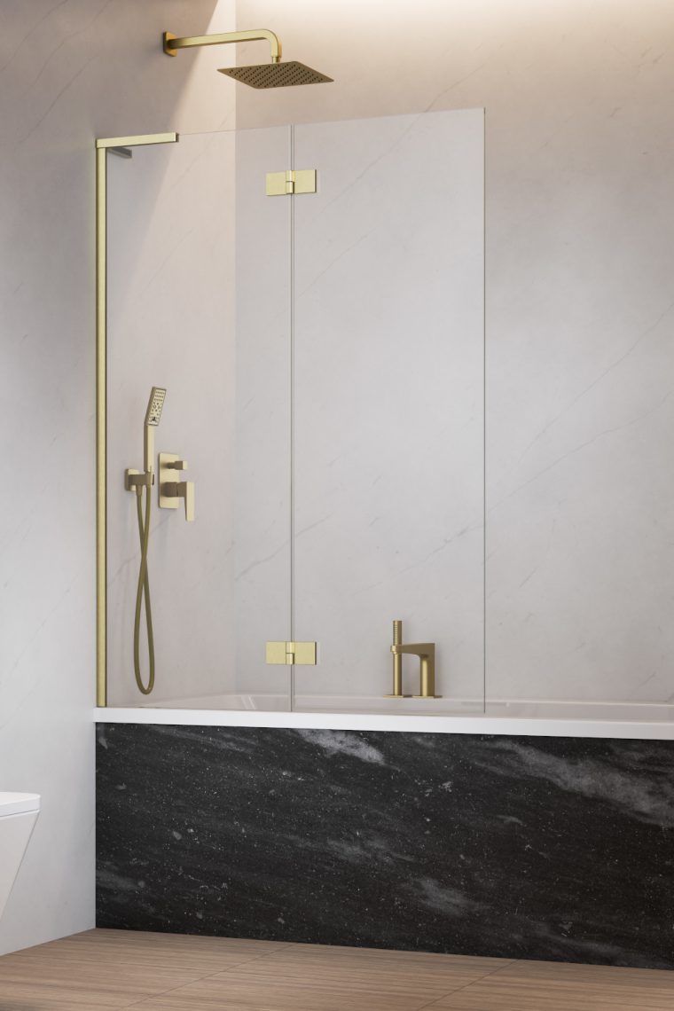 шторка на ванну radaway essenza 8 sl brushed gold pnd ii 100x150 левая, стекла прозрачные, профиль брашировнное золото