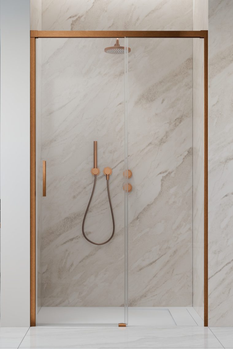 душевая дверь radaway idea brushed copper dwj 135x200 правый, стекла прозрачные, профиль брашированная медь
