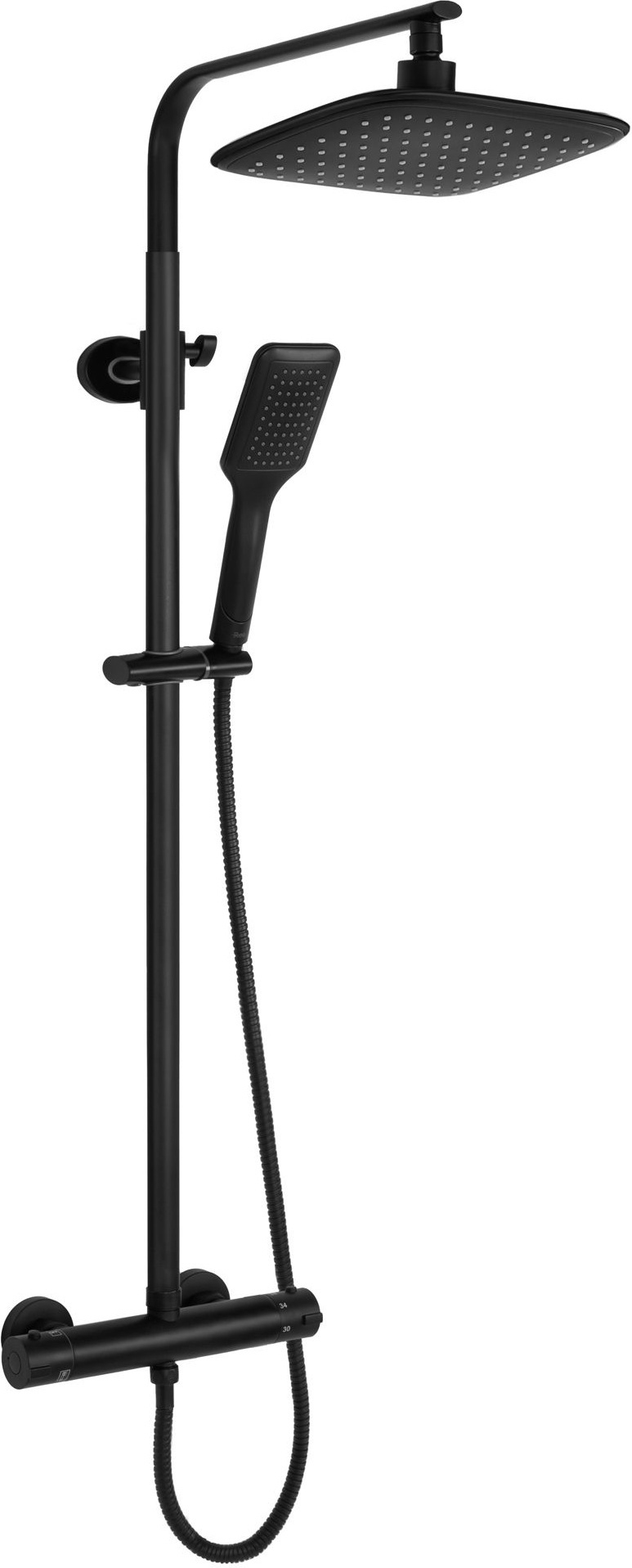 душевая стойка rea tom black rea-p7101 с термостатом, черный матовый