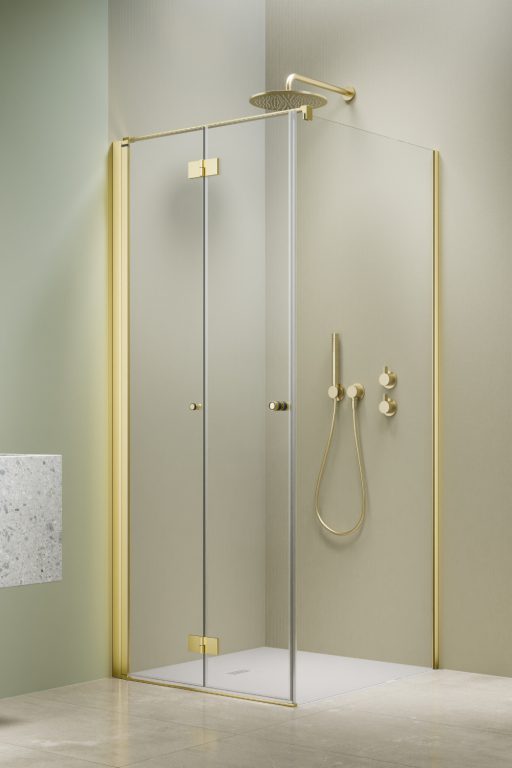 душевой уголок radaway nes 6 brushed light gold kdj b 80x100 левый, стекла прозрачные, профиль брашированное светлое золото