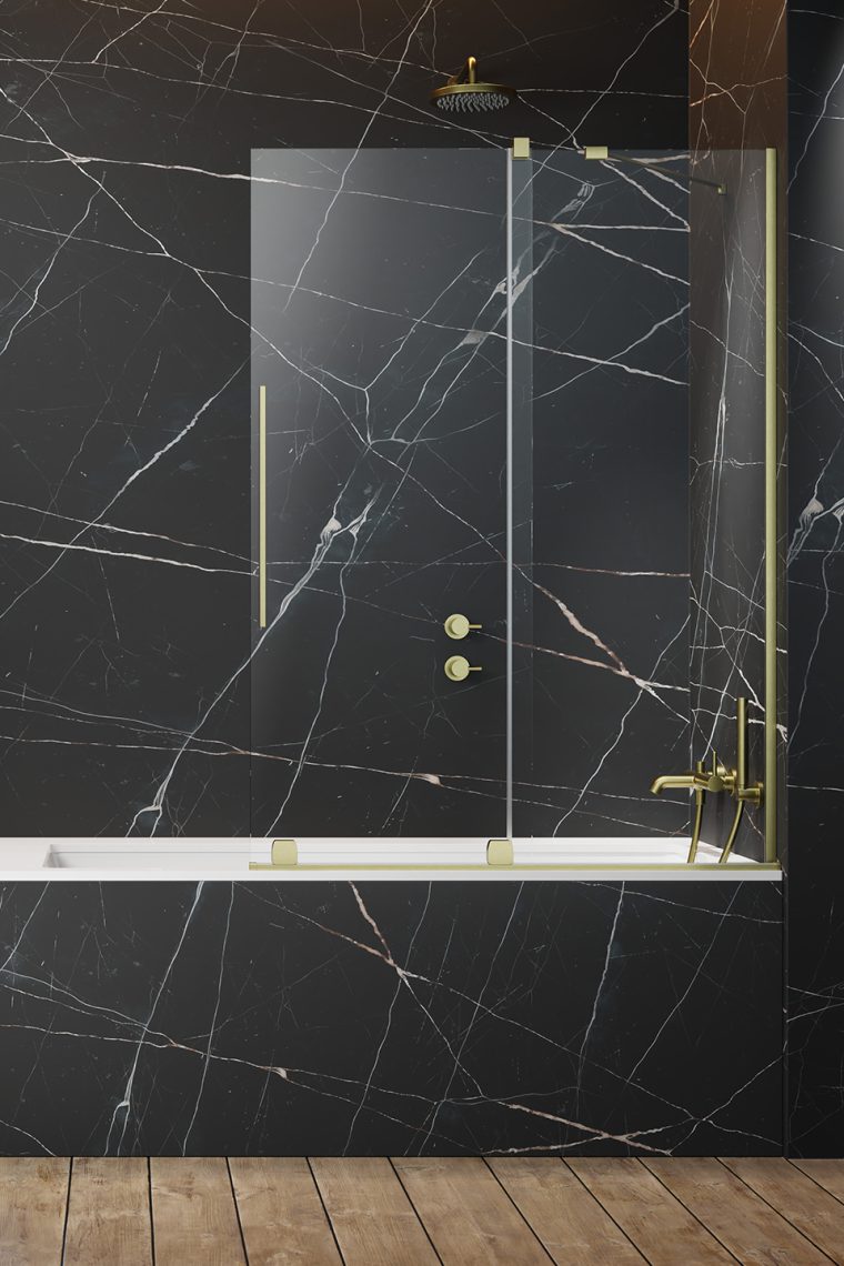шторка на ванну radaway furo brushed gold pnd ii r 160x150 стекла прозрачные, профиль брашированное золото