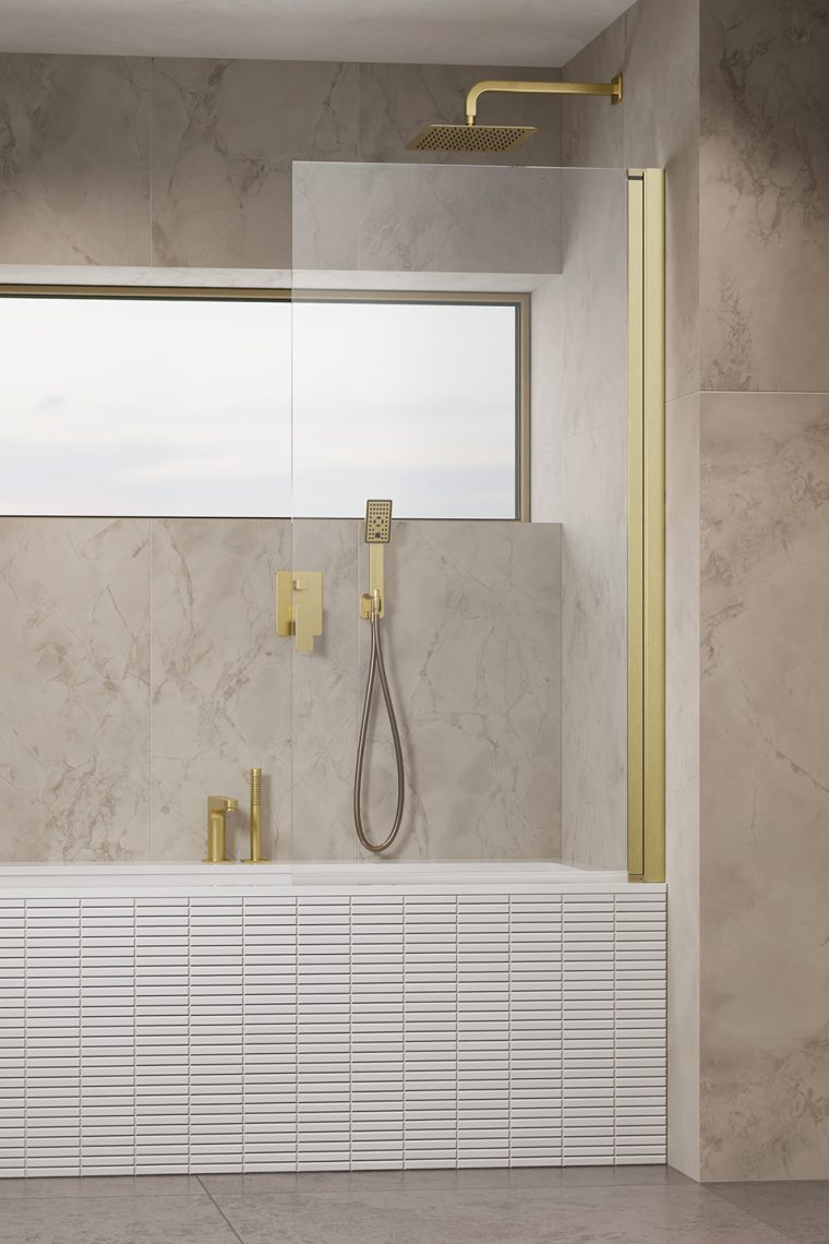 шторка на ванну radaway nes brushed gold pnj i 80x150 правая, стекла прозрачные, профиль брашированное золото