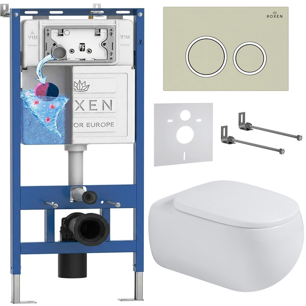 комплект инсталляции roxen 6 в 1 710200 с клавишей смыва roxen santi 410260bg бежевый и унитазом titan 530230-02