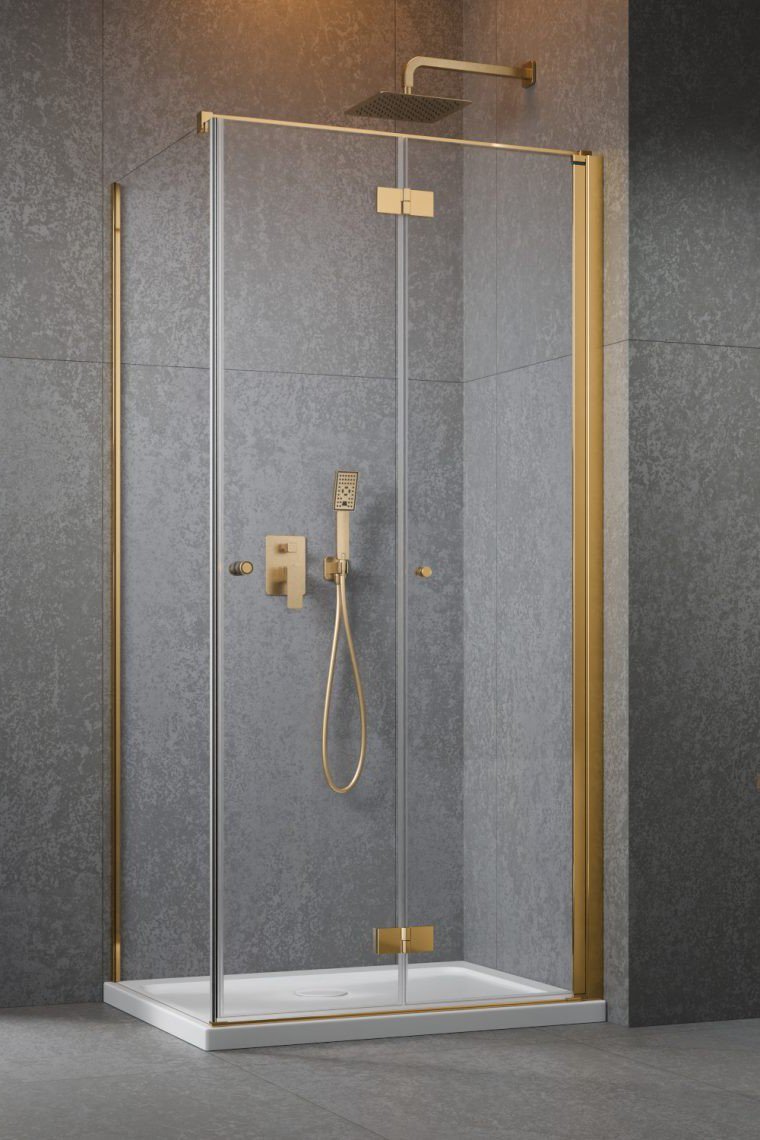 душевой уголок radaway nes 6 gold kdj b 100x75 правый, стекла прозрачные, профиль золото