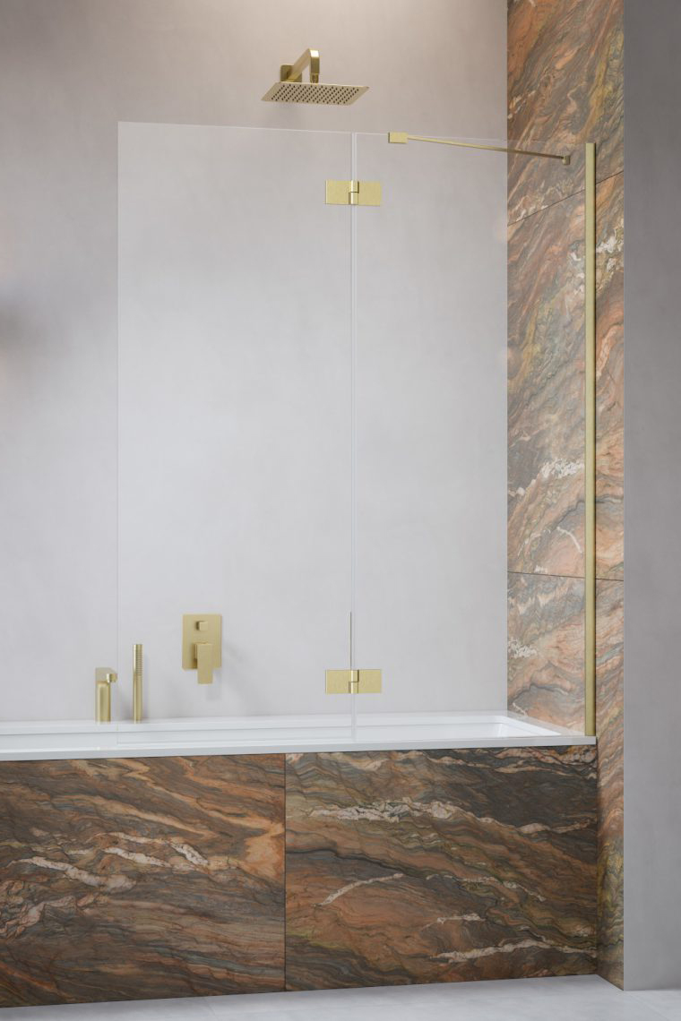 шторка на ванну radaway essenza brushed gold pnd ii 110x150 правая, стекла прозрачные, профиль брашированное золото