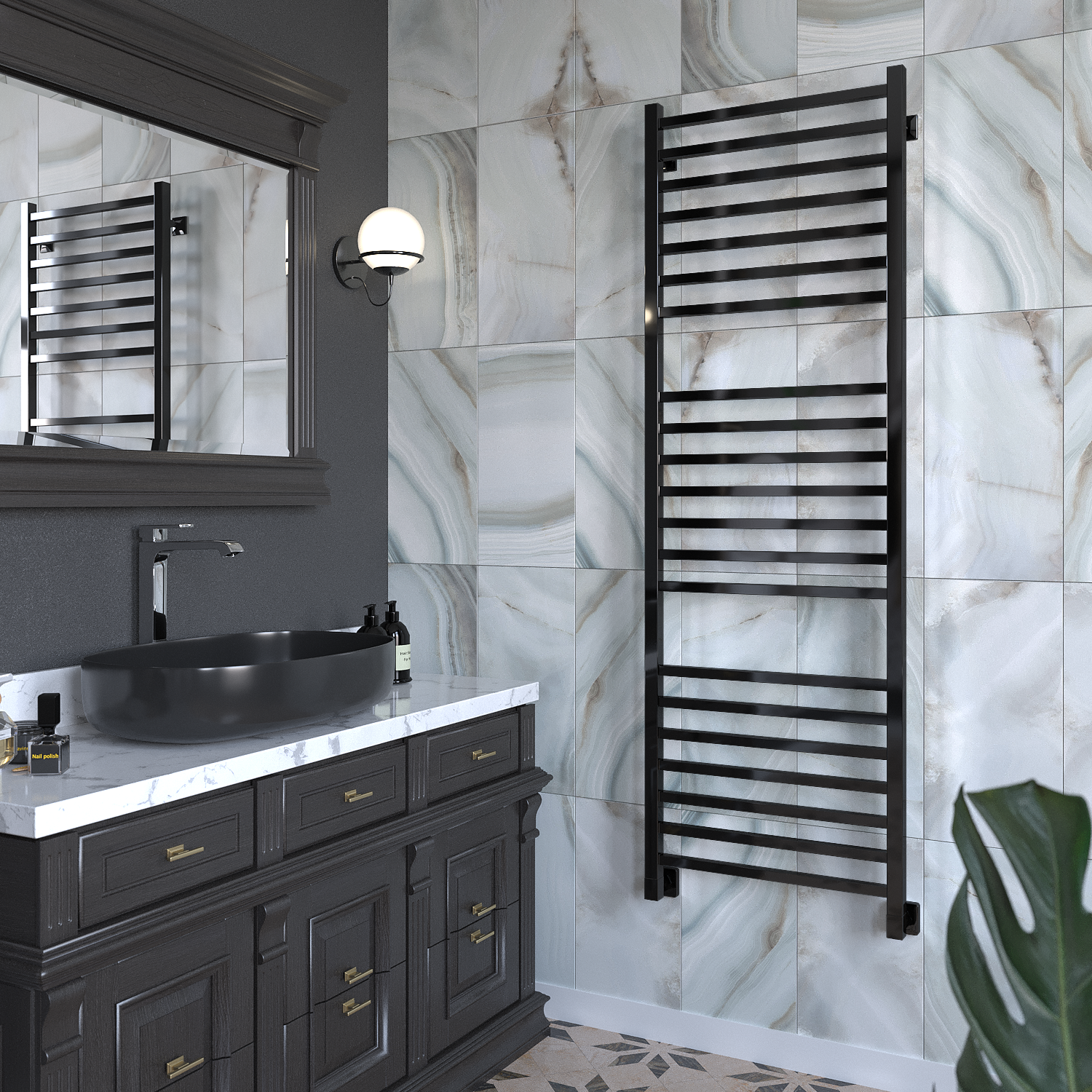 полотенцесушитель водяной stinox quatro luxe 50x160 черный глянец