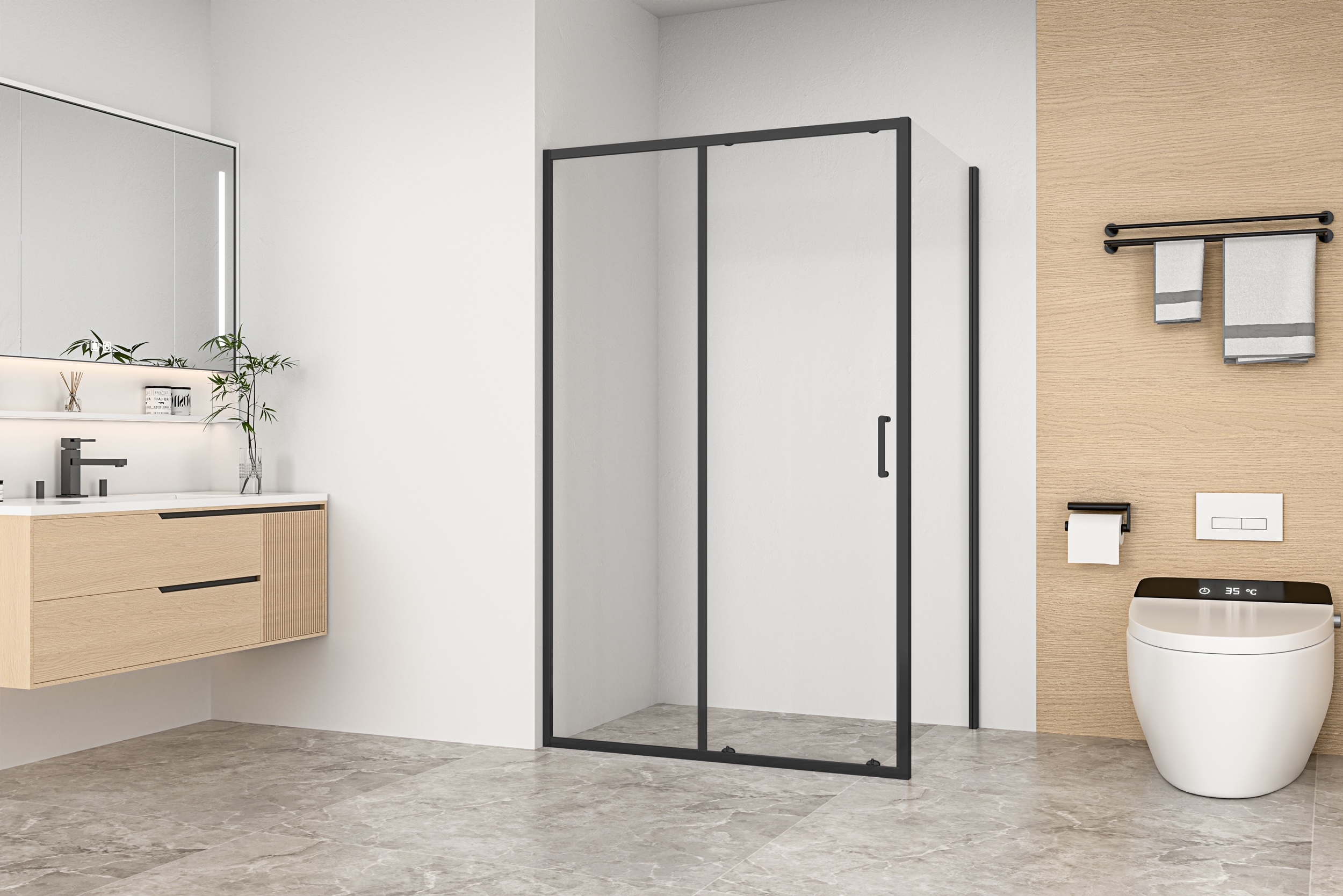 душевой уголок gooddoor lite wtw+sp 110x70 стекло прозрачное / профиль черный