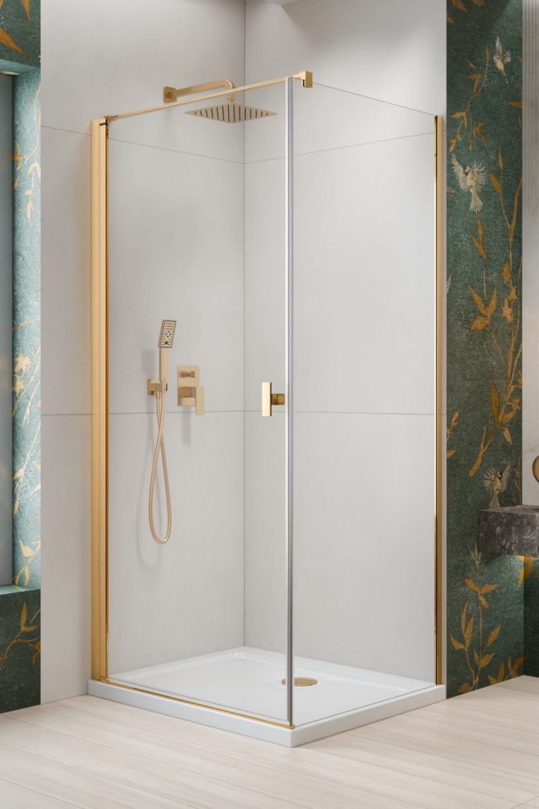 душевой уголок radaway nes gold kdj i 100x100 левый, стекла прозрачные, профиль хром