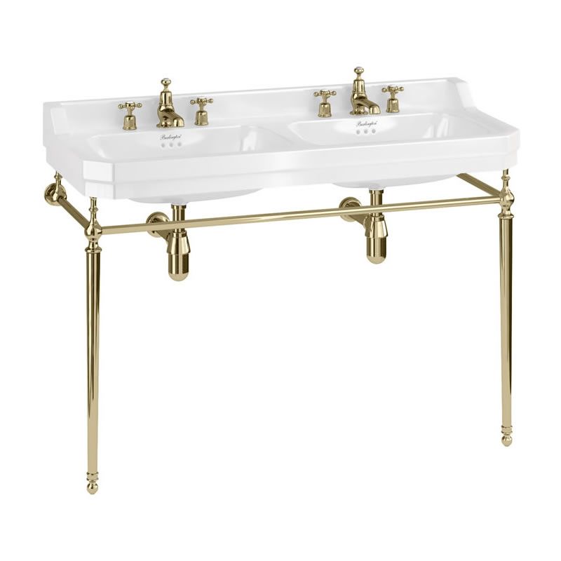 умывальник burlington edwardian b21 3th 121x51 (на 3 отверстия) с подстольем t51gold белый / золото