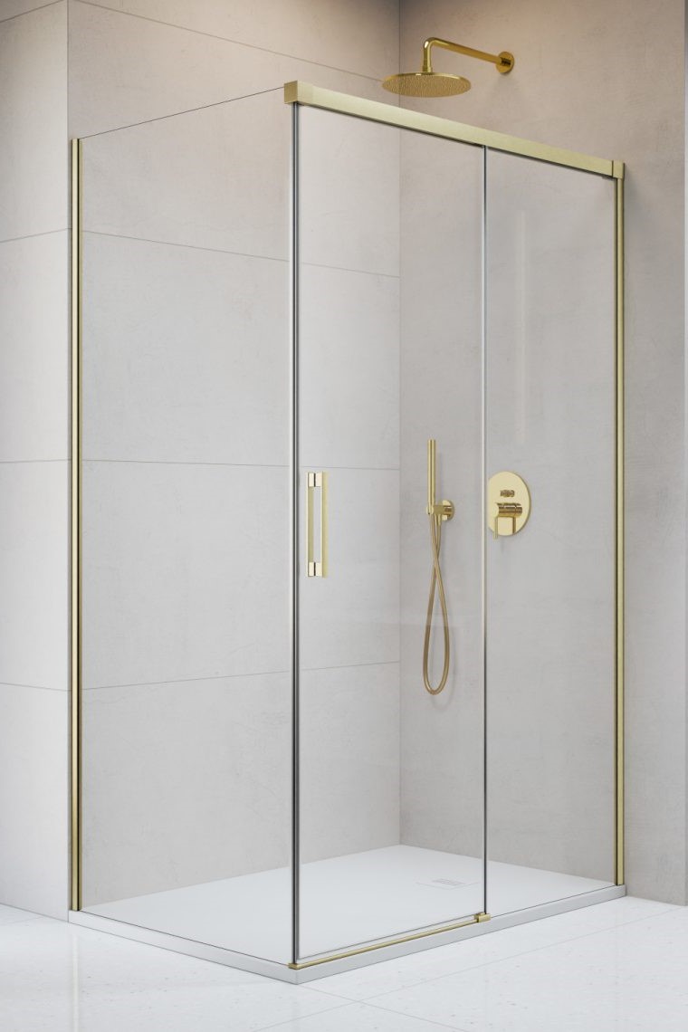 душевой уголок radaway idea 8 brushed gold kdj 160x90 правый, стекла прозрачные, профиль брашированное золото