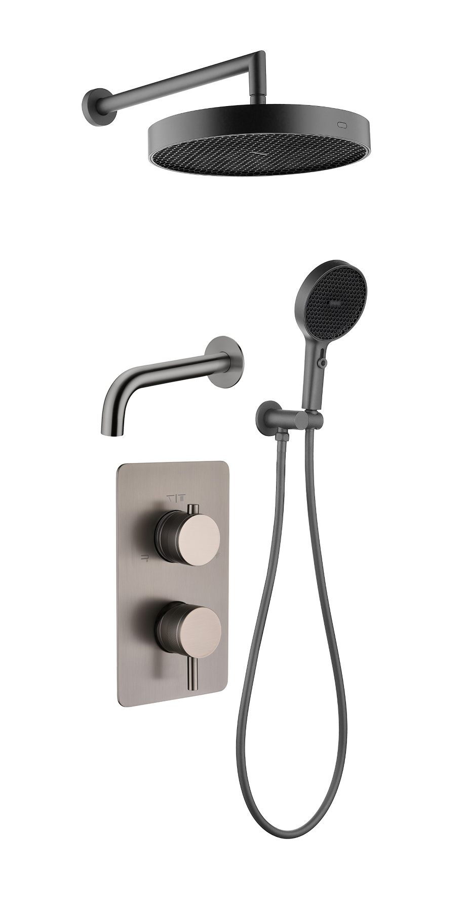 душевая система скрытого монтажа boheme cell 3 gun metall с термостатом, оружейная сталь