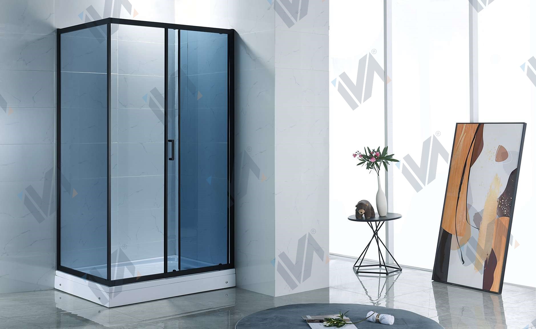 душевой уголок iva e4sb129t 120x90 тонированное стекло / профиль черный без поддона