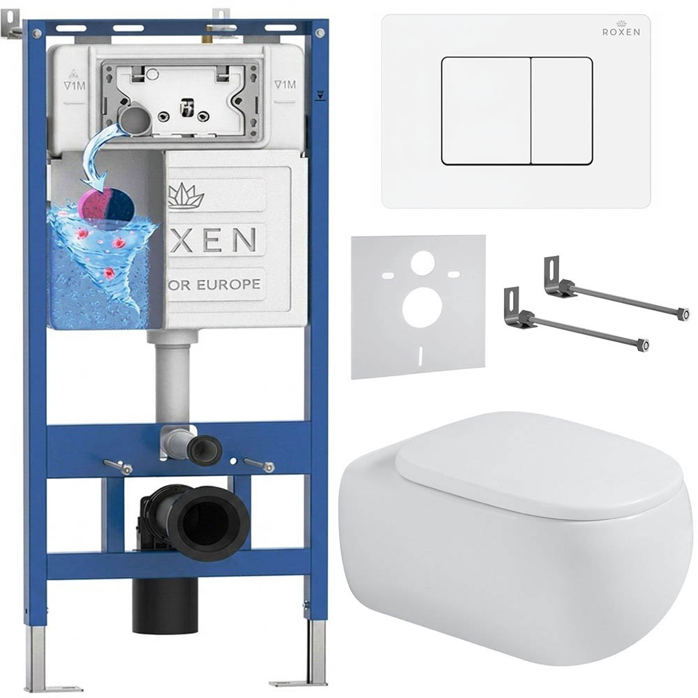 комплект инсталляции roxen 6 в 1 710200 с клавишей смыва roxen steel 420280wm белый и унитазом titan 530230-02
