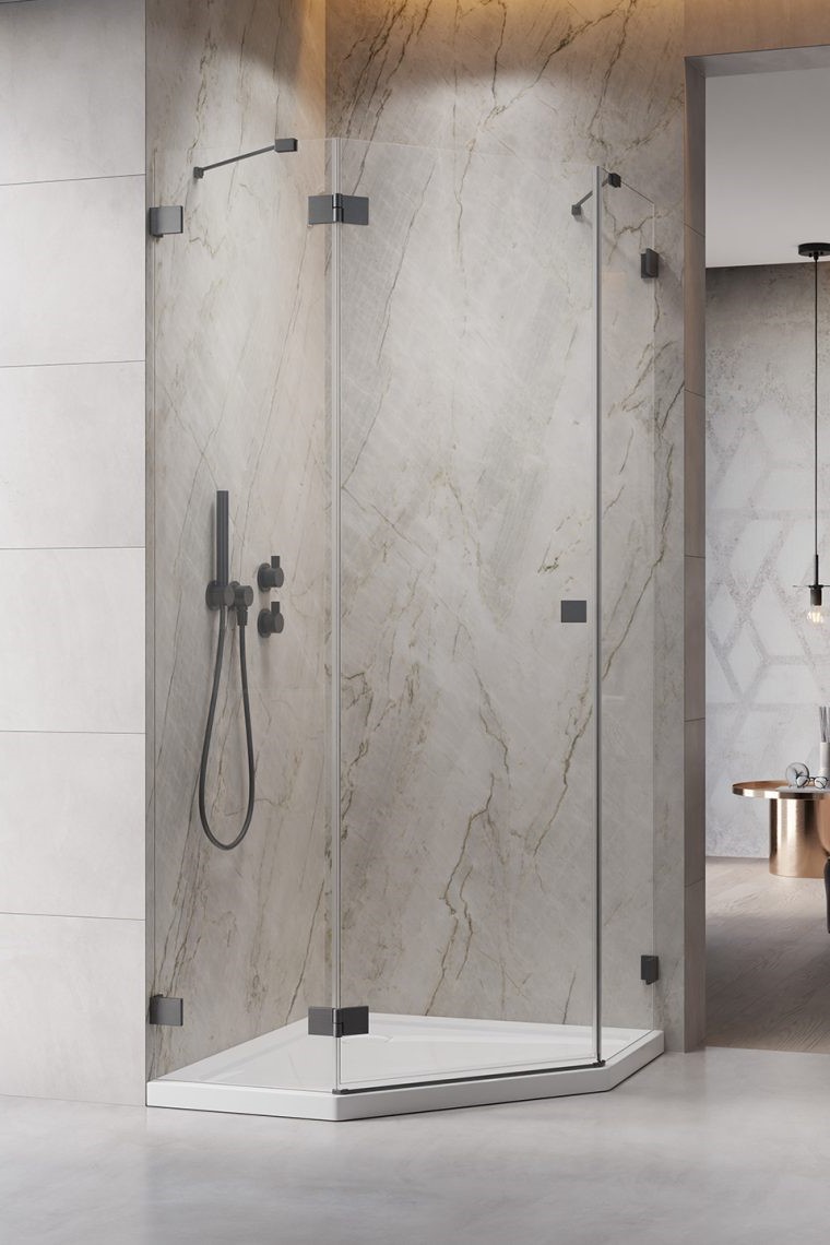 душевой уголок radaway essenza pro 8 brushed gunmetal ptj 80x80 левый, стекла прозрачные, профиль брашированная оружейная сталь