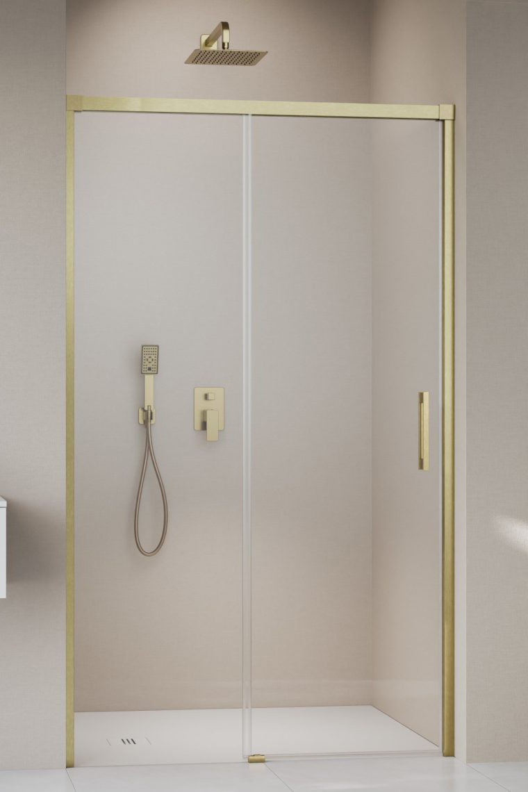душевая дверь radaway idea 8 brushed gold dwj 100x200 левая, стекла прозрачные, профиль брашированное золото