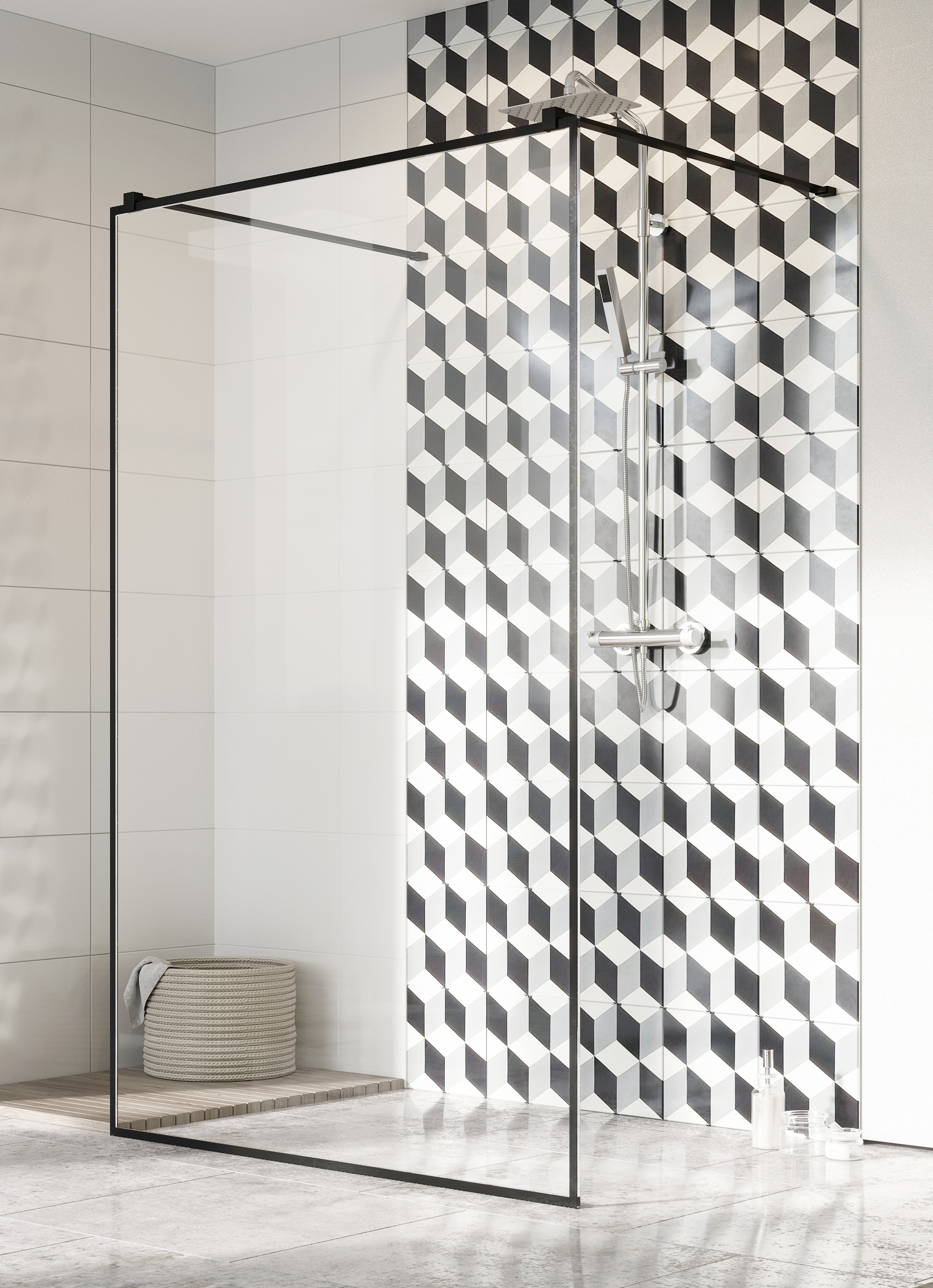 душевой уголок radaway walk-in modo x i black frame 150x200 стекла прозрачные (frame), профиль черный