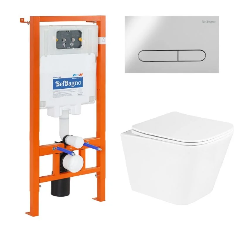 комплект инсталляции belbagno bb002-80 с кнопкой смыва bb005-pr-ch хром глянец и унитазом due bb3103chr/sc