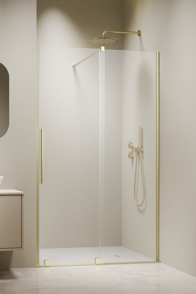 душевая дверь radaway furo brushed light gold dwj 150x200 правая, стекла прозрачные, профиль браширванное светлое золото