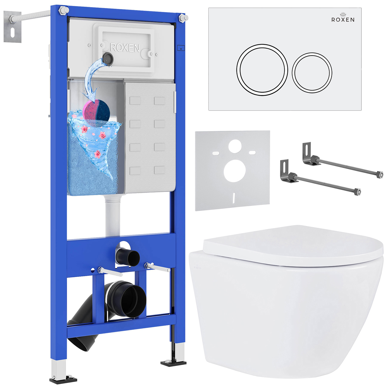 инсталляция roxen stounfix dual fresh 710200 с унитазом 530185-02 клавишей смыва santi 410260w с аромадозатором
