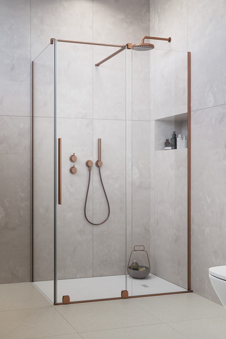 душевой уголок radaway furo brushed copper kdj r 130x80 стекла прозрачные, профиль брашированная медь