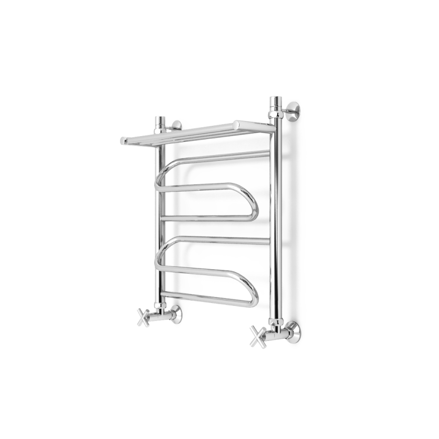 полотенцесушитель zorg bona plus 500/600 50x60 с полкой, нижнее подключение, хром