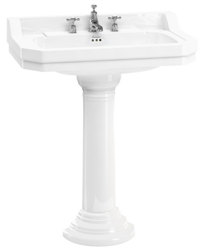 умывальник burlington edwardian b18 3th 80x51 (на 3 отверстия) с пьедесталом regal p9r белый