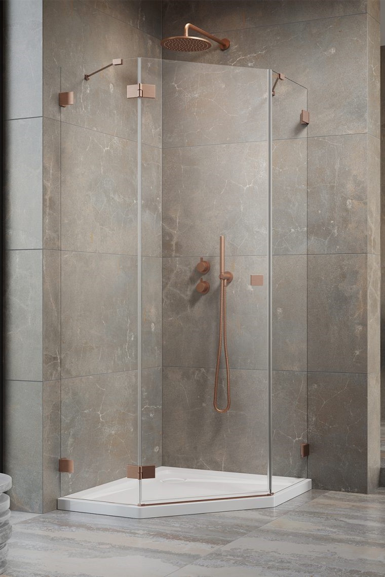 душевой уголок radaway essenza pro 8 brushed copper ptj 100x80 левый, стекла прозрачные, профиль брашированная медь