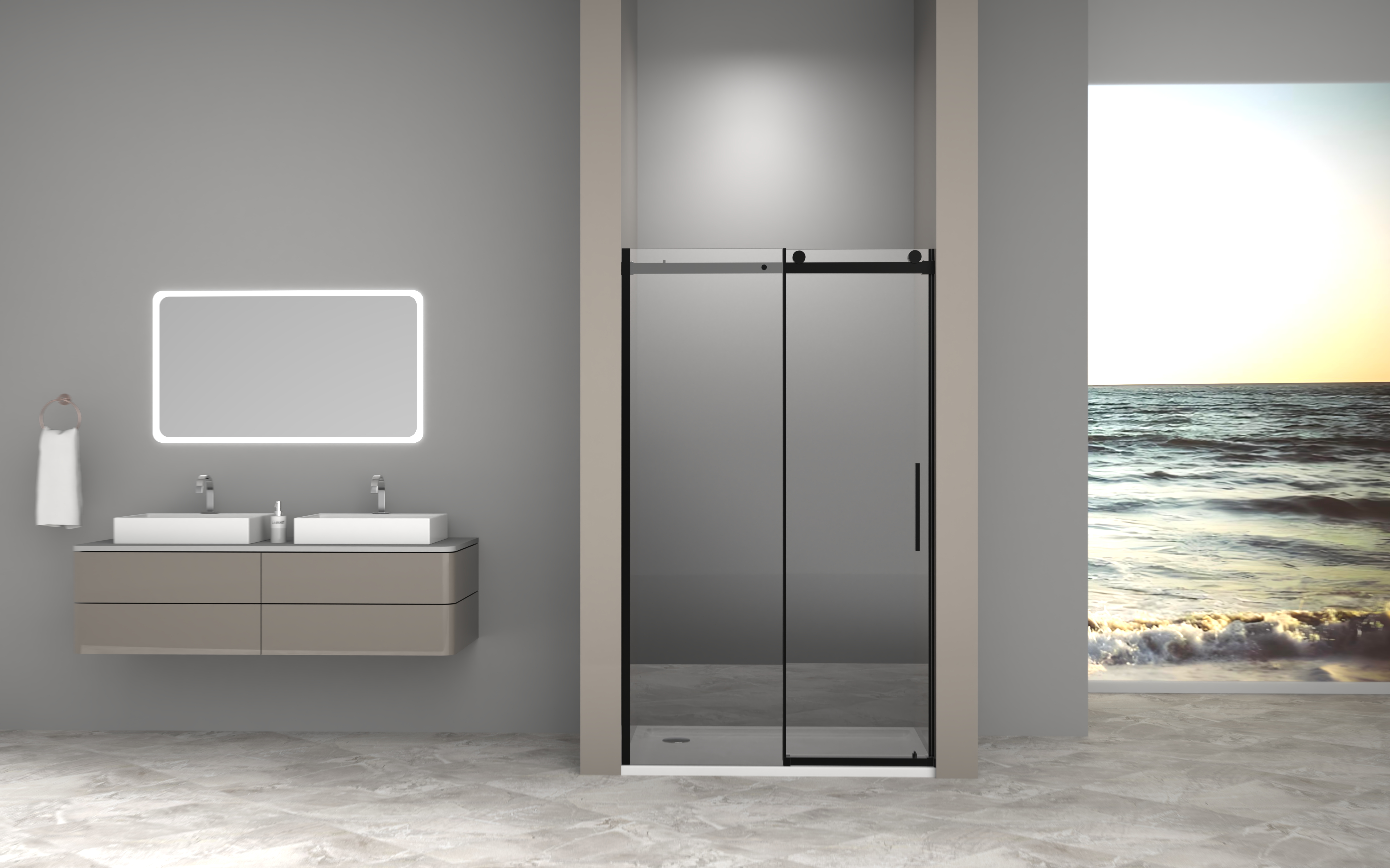 душевая дверь gooddoor galaxy new wtw-130-c-b 140x190 прозрачное стекло / профиль черный