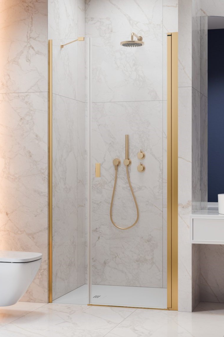 душевая дверь radaway nes gold dws 120x200 правая, стекла прозрачные, профиль золото