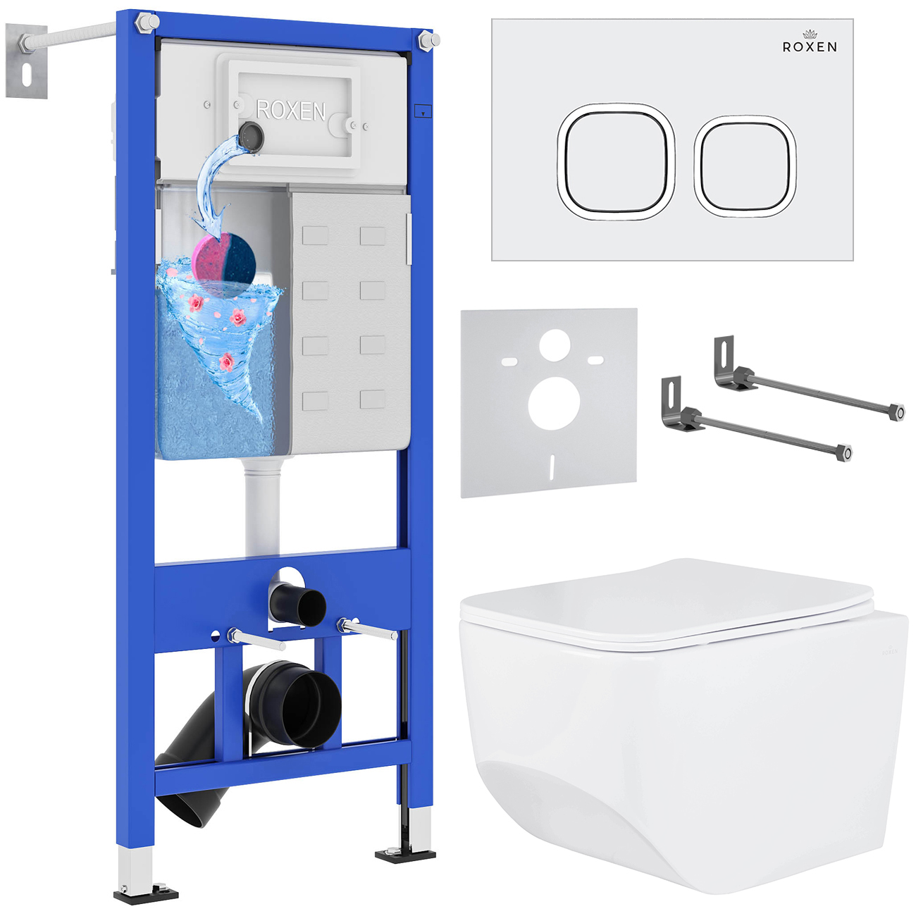 комплект инсталляции roxen stounfix dual fresh 540025 6в1 клавиша белая/хром, с аромадозатором