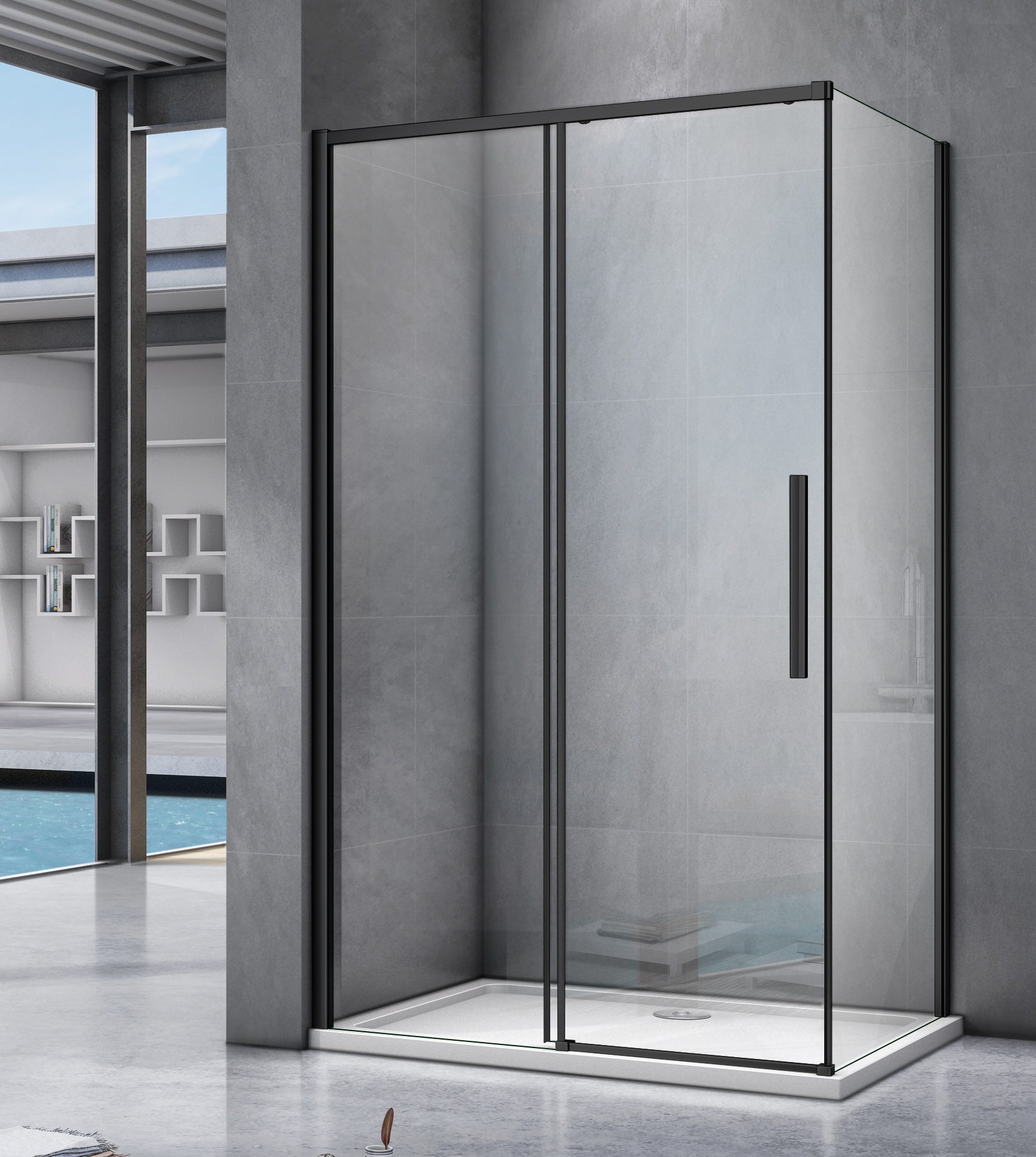 душевой уголок gooddoor idea wtw+sp 110x100 стекло прозрачное / профиль черный