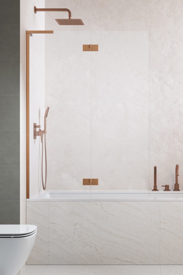шторка на ванну radaway essenza 8 sl brushed copper pnd ii 130x150 левая, стекла прозрачные, профиль брашированная медь