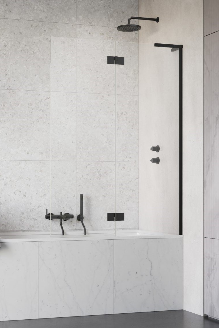 шторка на ванну radaway essenza 8 sl black pnd ii 140x150 правая, стекла прозрачные, профиль черный